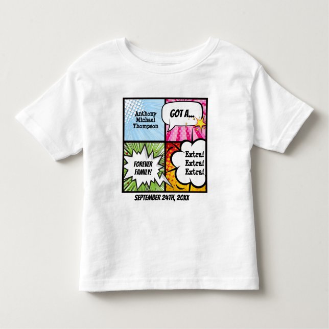 Superhero Comic Book Style Adoption Party Tee (Front)