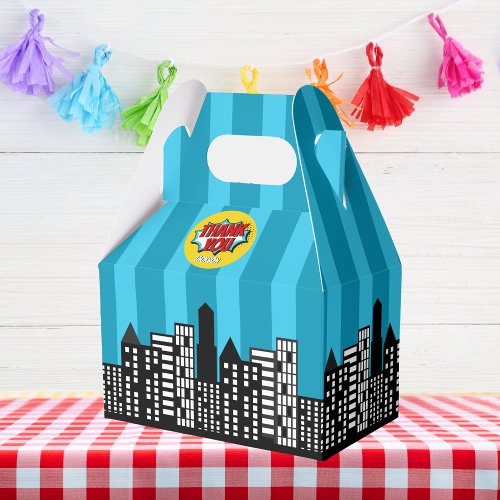 Superhero Comic Book Style Boy Birthday Blue Favor Boxes