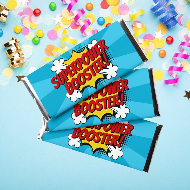 Superhero Comic Book Style Boy Birthday Blue Hershey Bar Favors (Creator Uploaded)