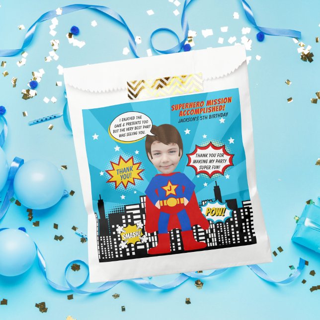 Superhero Comic Book Style Boy Birthday Photo  Favor Bag (Creator Uploaded)