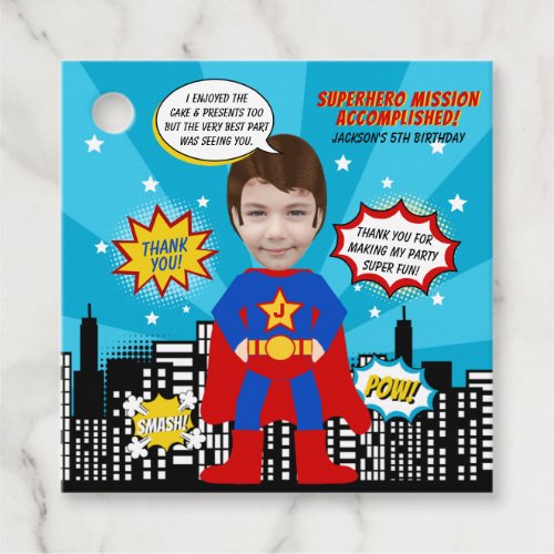 Superhero Comic Book Style Boy Birthday Photo  Favor Tags