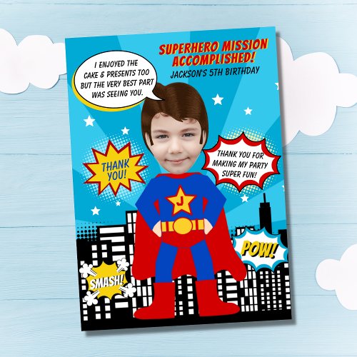 Superhero Comic Book Style Boy Birthday Photo  Thank You Card