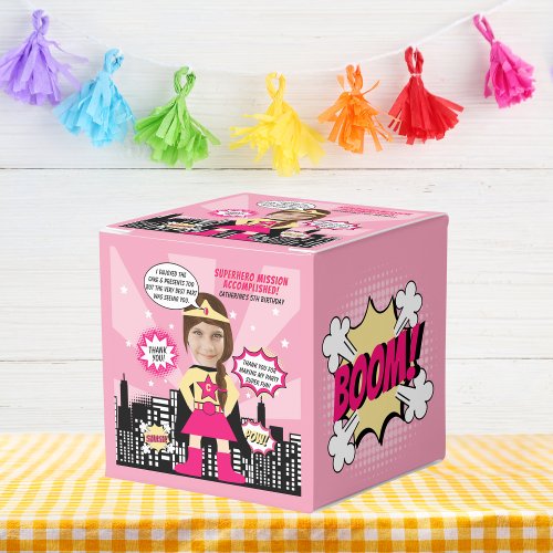 Superhero Comic Book Style Girl Birthday Photo  Favor Boxes