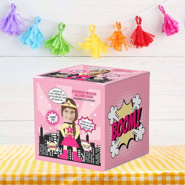 Superhero Comic Book Style Girl Birthday Photo  Favor Boxes (Creator Uploaded)