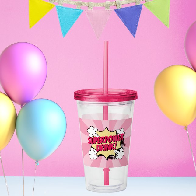 Superhero Comic Book Style Girl Birthday Pink Acrylic Tumbler (Creator Uploaded)