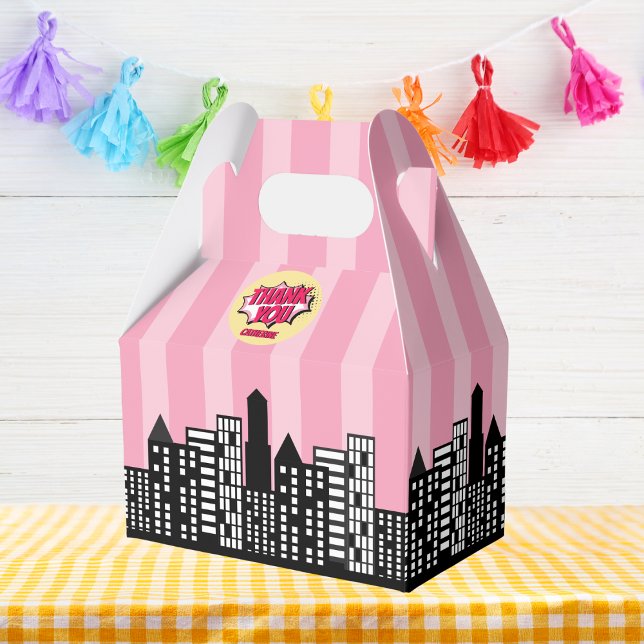 Superhero Comic Book Style Girl Birthday Pink Favor Boxes (Creator Uploaded)