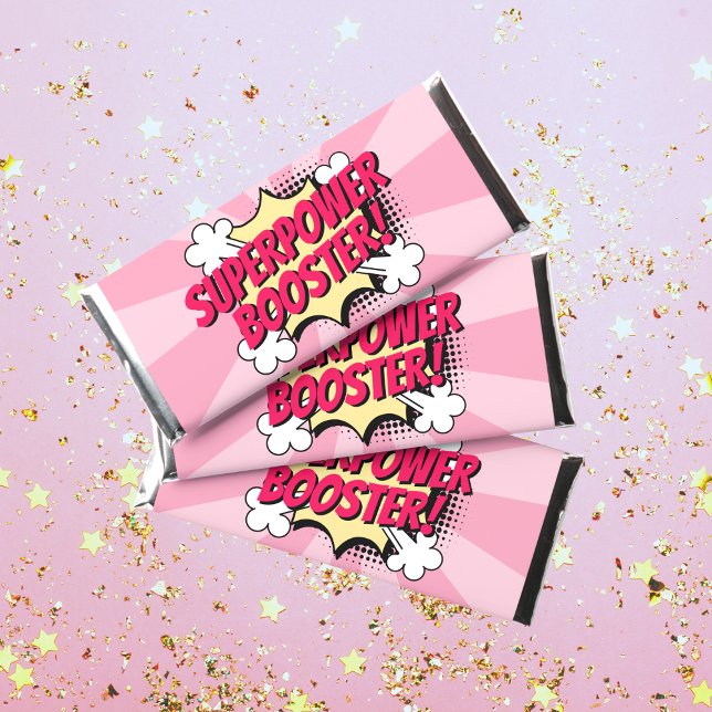 Superhero Comic Book Style Girl Birthday Pink Hershey Bar Favors (Creator Uploaded)