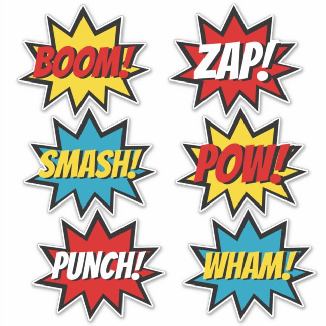 Superhero Comic Book Style Six Text Bubbles Sticker (Front)