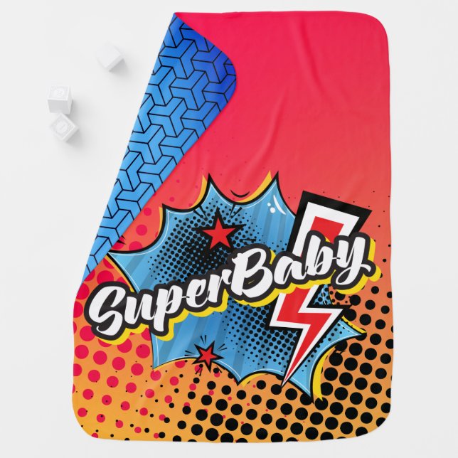 Superhero comic book SuperBABY blanket gift BLUE (In Situ)