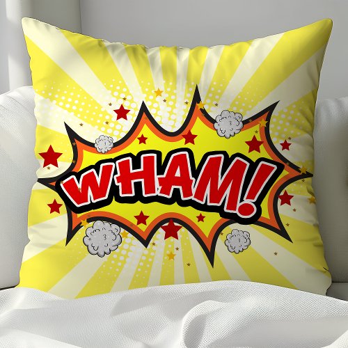Superhero Comic Book Wham Cartoon Throw Pillow