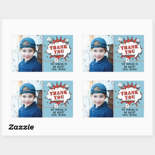 Superhero Comic Boy Birthday Photo Thank you Rectangular Sticker