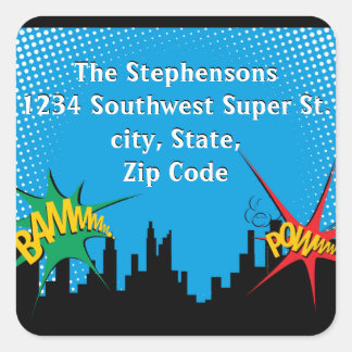 Superhero Comic Boy's Birthday Party Address Label