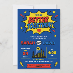 Superhero Comic Colorful Bold Blue Wedding Invitation
