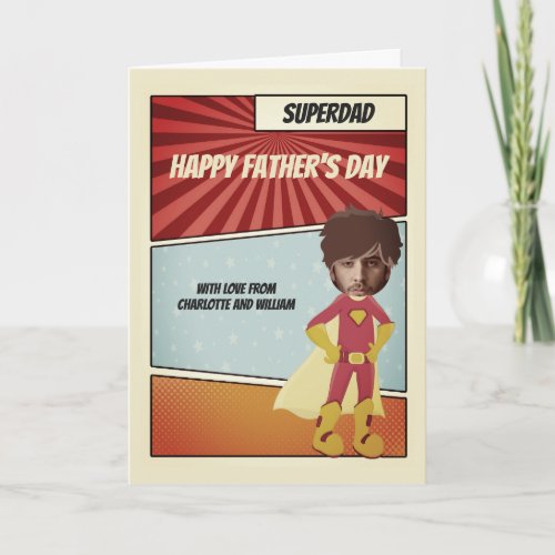 Superhero Comic Dad Happy Fathers Day Personalized Card