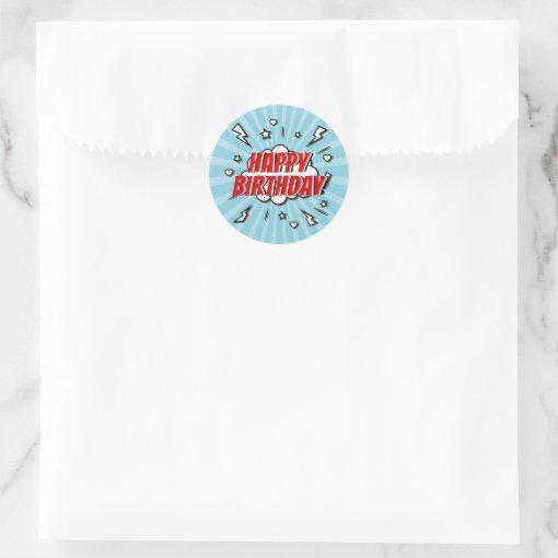 Superhero Comic Happy Birthday Party Sticker | Zazzle