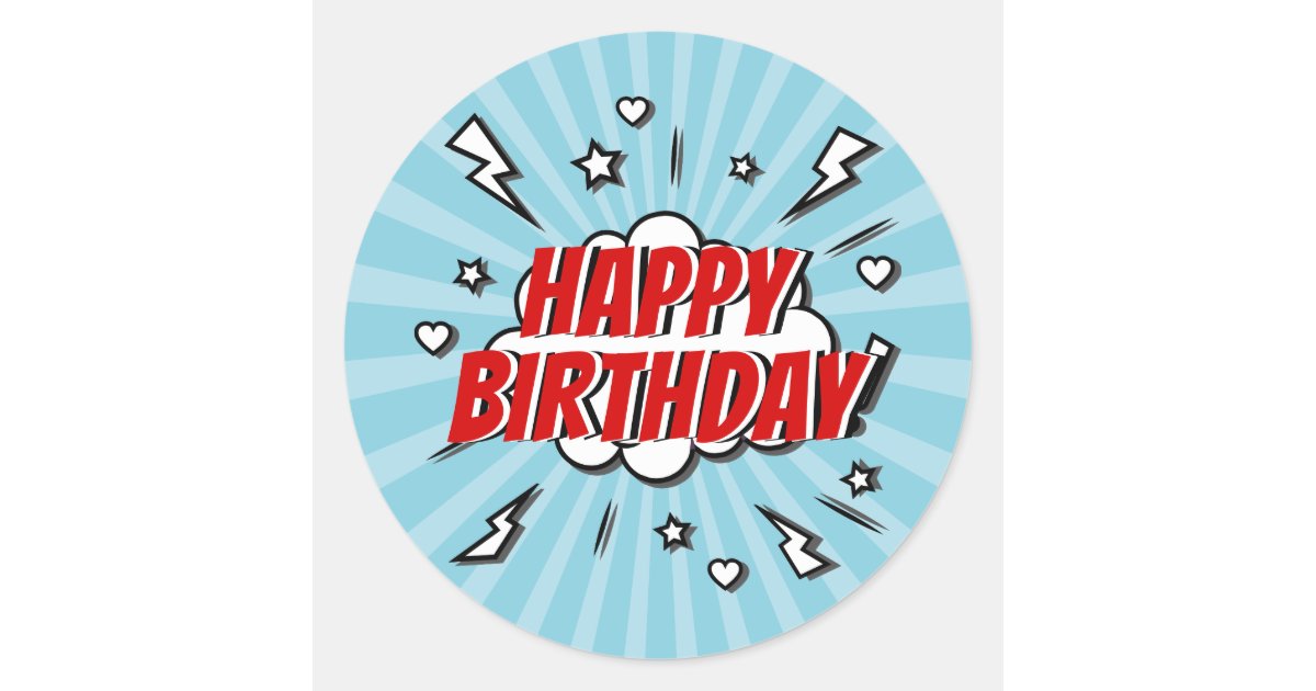 Superhero Comic Happy Birthday Party Sticker | Zazzle