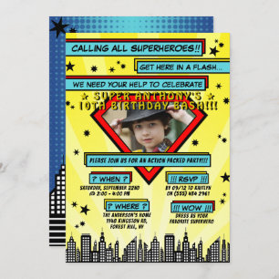 Superhero Comic Photo Any Age Birthday Invitations