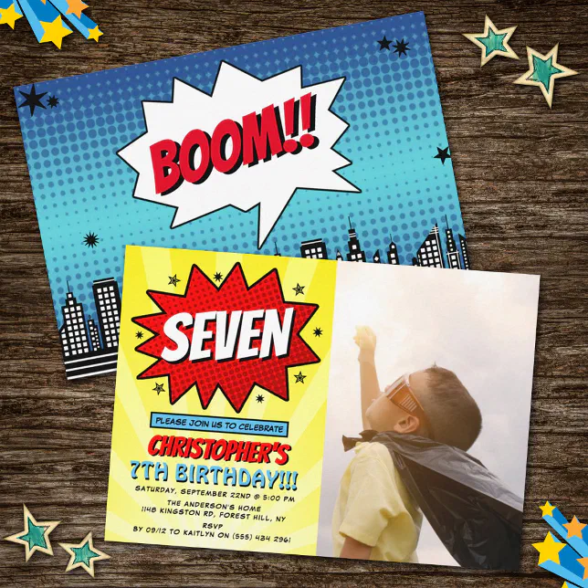 Superhero Comic Photo Any Age Birthday Invitations | Zazzle