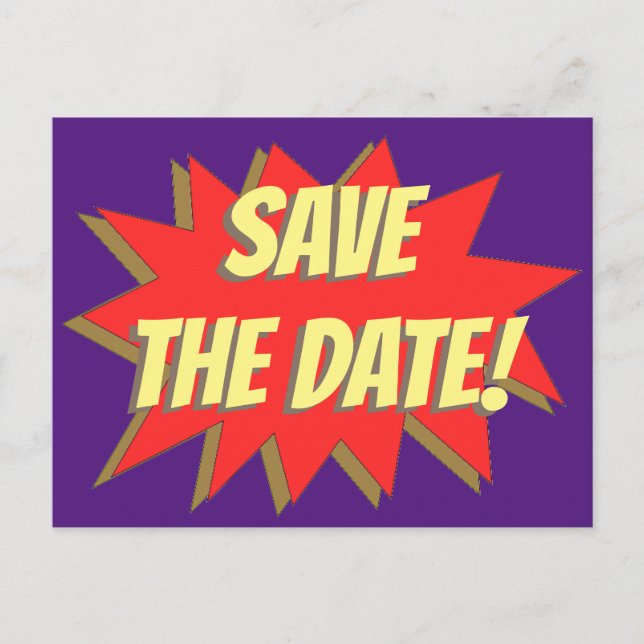 Superhero Comic Save The Date Announcement Postcar (Front)