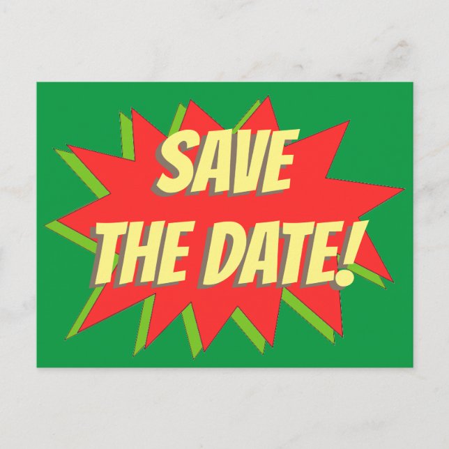 Superhero Comic Save The Date Announcement Postcar Postcard (Front)