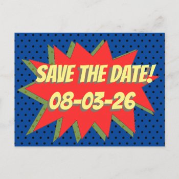Superhero Comic Save The Date Announcement Postcard by InkWorks at Zazzle