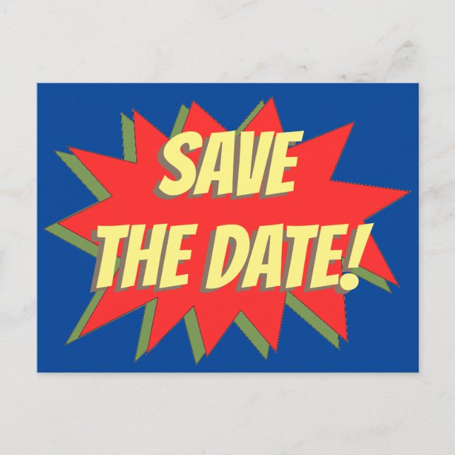Superhero Comic Save The Date Announcement Postcard (Front)