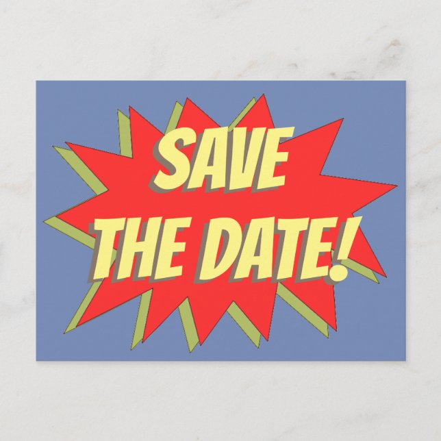 Superhero Comic Save The Date Announcement Postcard (Front)