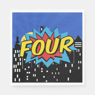 Superhero Comic Speech Bubble 4th Birthday Party Napkins