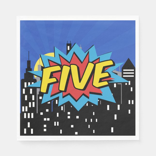 Superhero Comic Speech Bubble 5th Birthday Party  Napkins (Front)
