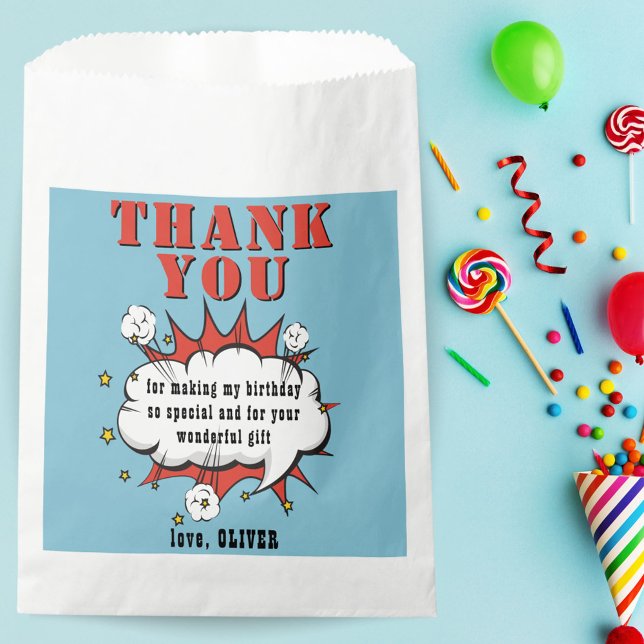 Superhero Comic Speech Bubble Birthday Thank you Favor Bag (Creator Uploaded)