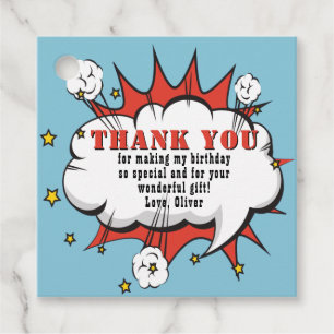 Superhero Comic Speech Bubble Birthday Thank you Favor Tags