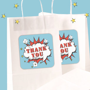 Superhero Comic Speech Bubble Birthday Thank you  Square Sticker