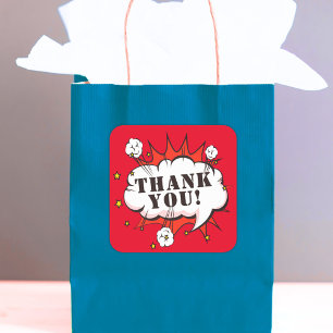 Superhero Comic Speech Bubble Birthday Thank you Square Sticker