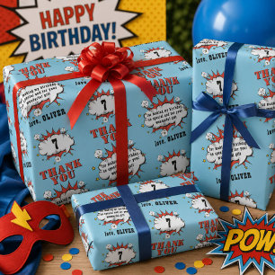 Superhero Comic Speech Bubble Birthday Thank you Wrapping Paper