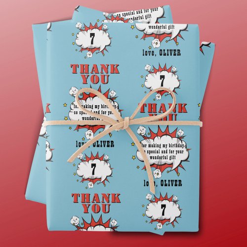 Superhero Comic Speech Bubble Birthday Thank you Wrapping Paper Sheets