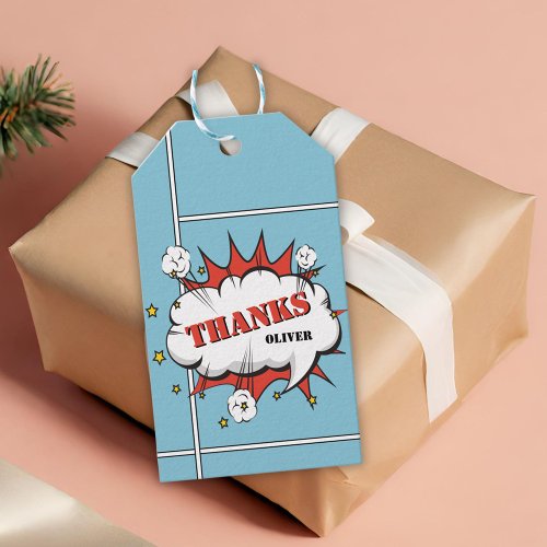 Superhero Comic Speech Bubble Birthday Thanks  Gift Tags