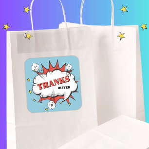 Superhero Comic Speech Bubble Birthday Thanks Square Sticker