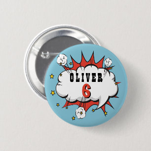 Superhero Comic Speech Bubble Boy Birthday  Button