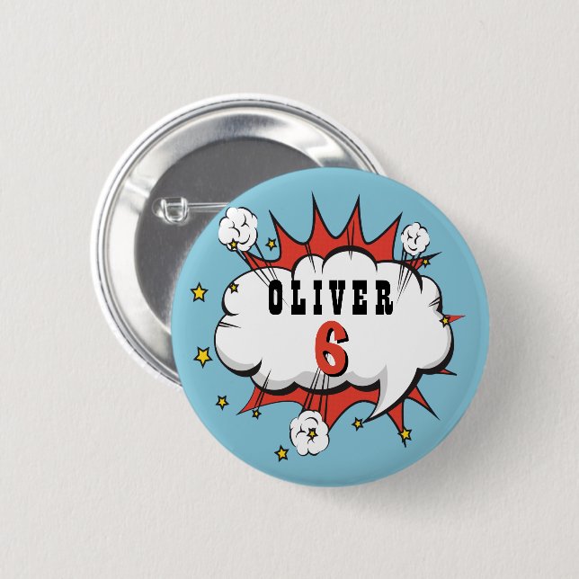 Superhero Comic Speech Bubble Boy Birthday  Button (Front & Back)