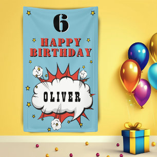 Superhero Comic Speech Bubble Boy Birthday Party Banner