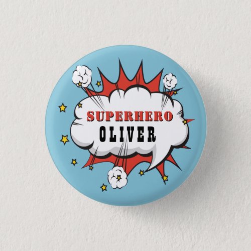 Superhero Comic Speech Bubble Boy Birthday Party  Button