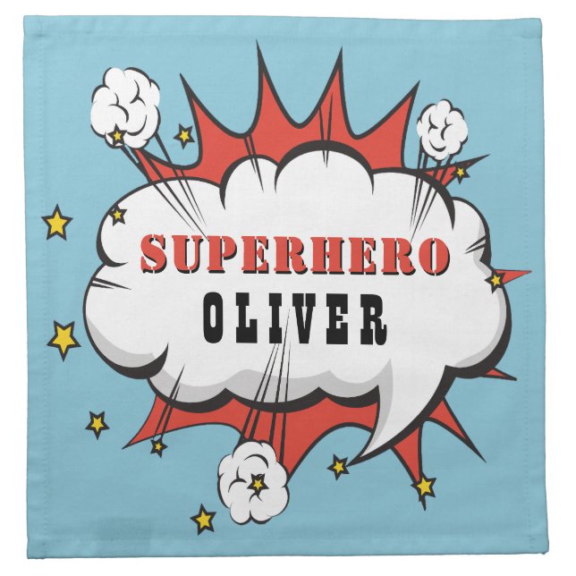 Superhero Comic Speech Bubble Boy Birthday Party Cloth Napkin (Front)