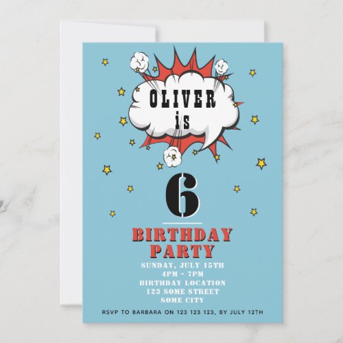 Superhero Comic Speech Bubble Boy Birthday Party Invitation