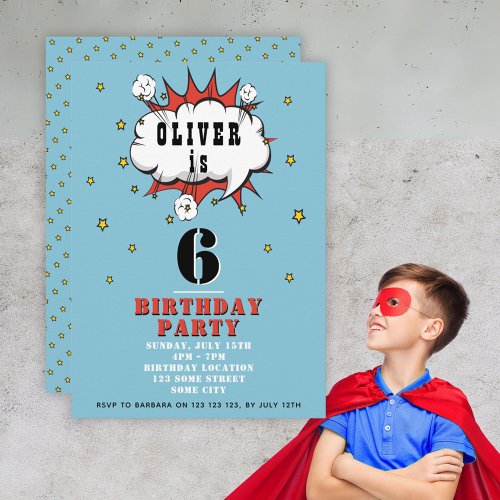 Superhero Comic Speech Bubble Boy Birthday Party Invitation