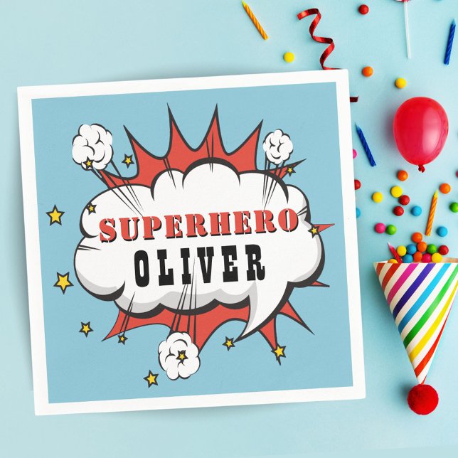 Superhero Comic Speech Bubble Boy Birthday Party  Napkins (Creator Uploaded)