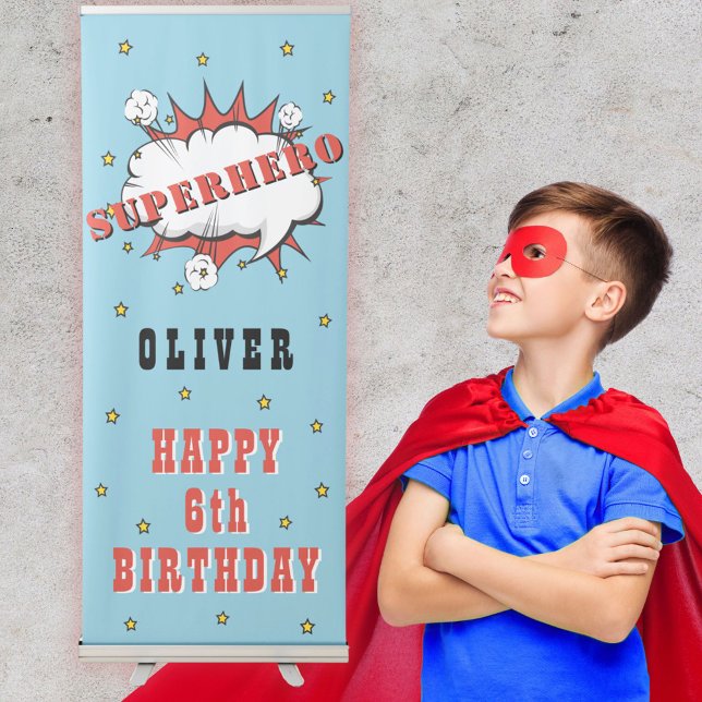 Superhero Comic Speech Bubble Boy Birthday Party Retractable Banner (Creator Uploaded)