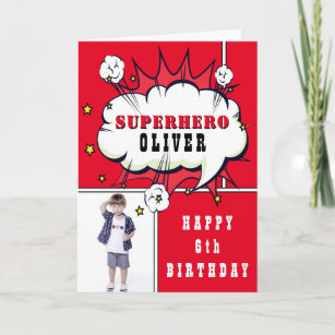 Superhero Comic Speech Bubble Boy Birthday Photo Card