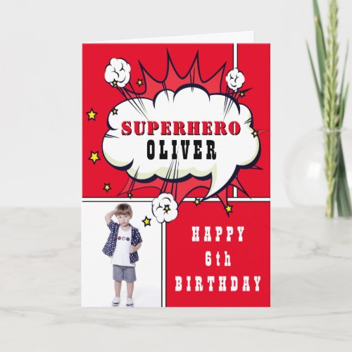 Superhero Comic Speech Bubble Boy Birthday Photo Card