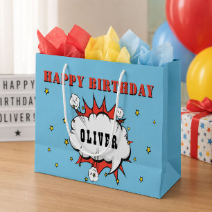 Superhero Comic Speech Bubble Boy Happy Birthday  Large Gift Bag