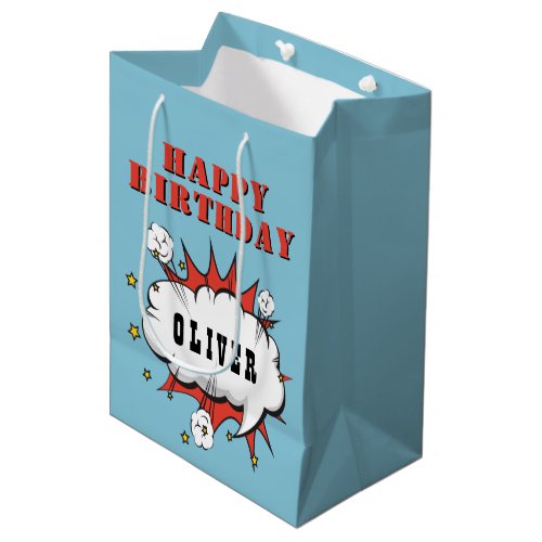 Superhero Comic Speech Bubble Boy Happy Birthday Medium Gift Bag